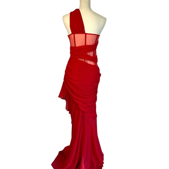 NBD Christian Gown in Red Medium New Womens Long Maxi one shoulder formal Dress - Picture 6 of 10